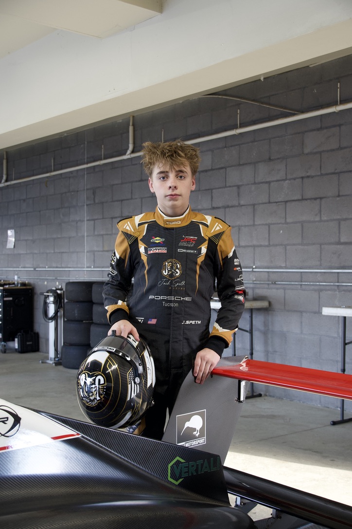 Jack Speth beside his formula car