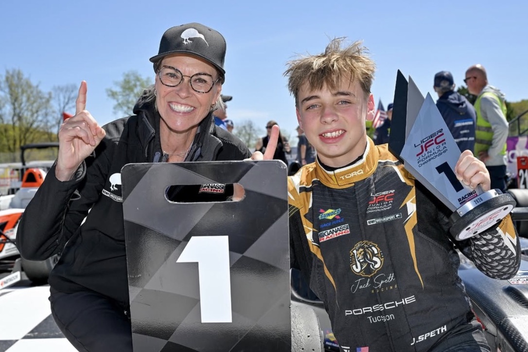 Victory lane with the team